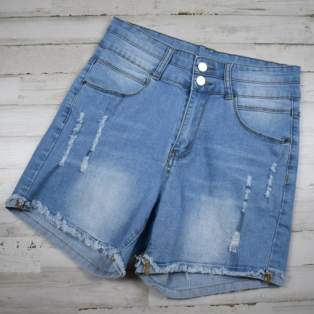 High Rise Distressed Denim Shorts Juniors M Blue Frayed Jean Cut Off Jorts Y2K
